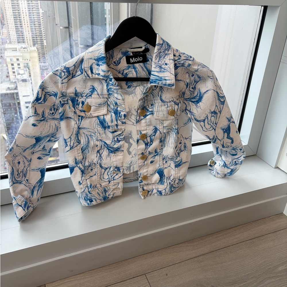 Molo White & Blue Horse Print Denim Jacket